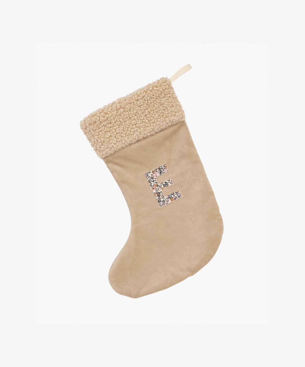 Julestrømpe m/Bogstav i Liberty Stof - Beige