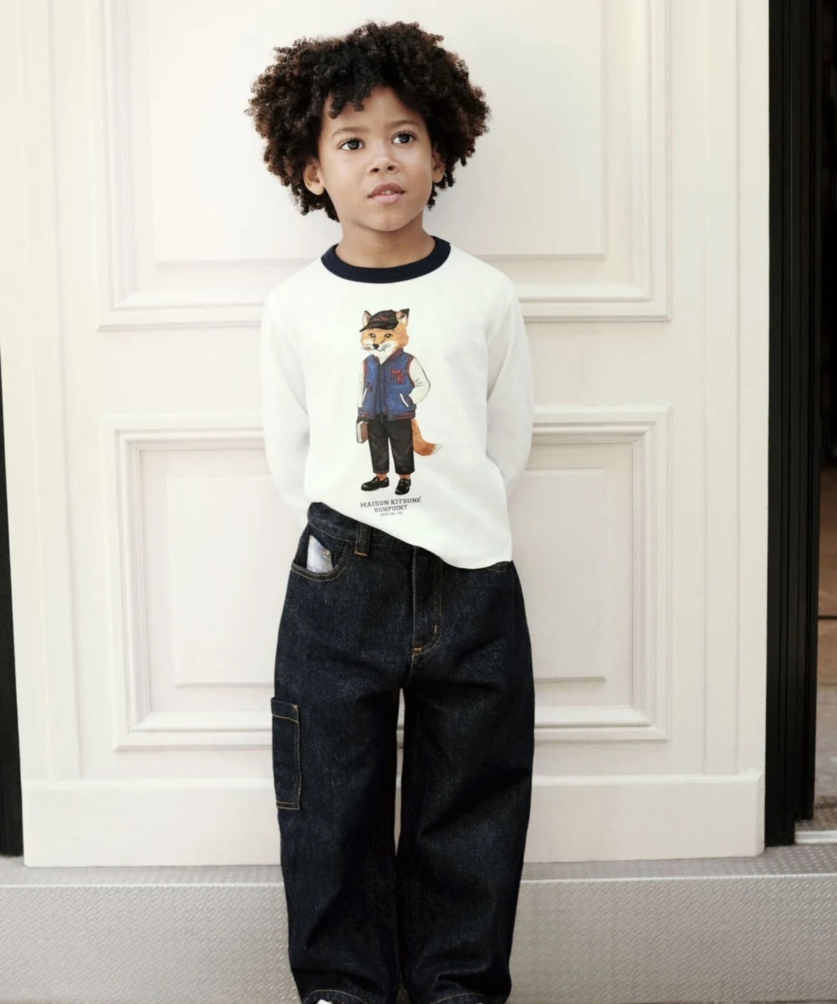 Bonpoint x Maison Kitsuné Tadda Langærmet T-shirt - Blanc Lait