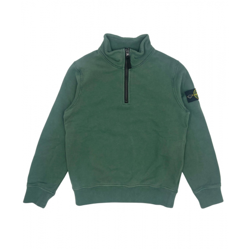 Sweatshirt m/Half Zip og Logo- Flaskegrøn